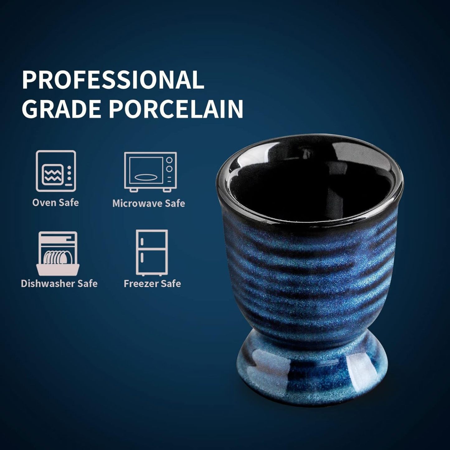 Ceramic Eggs Cups for Soft Boiled Eggs, Porcelain Egg Stand Holders for Hard Boiled Eggs for Breakfast Kitchen Decorative, Set of 2, Blue