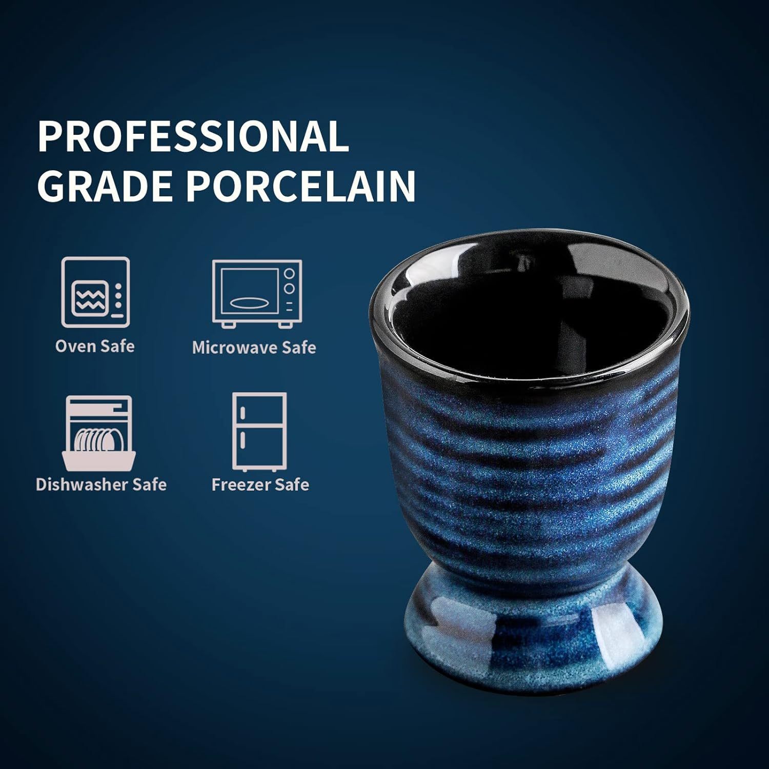 Ceramic Eggs Cups for Soft Boiled Eggs, Porcelain Egg Stand Holders for Hard Boiled Eggs for Breakfast Kitchen Decorative, Set of 2, Blue