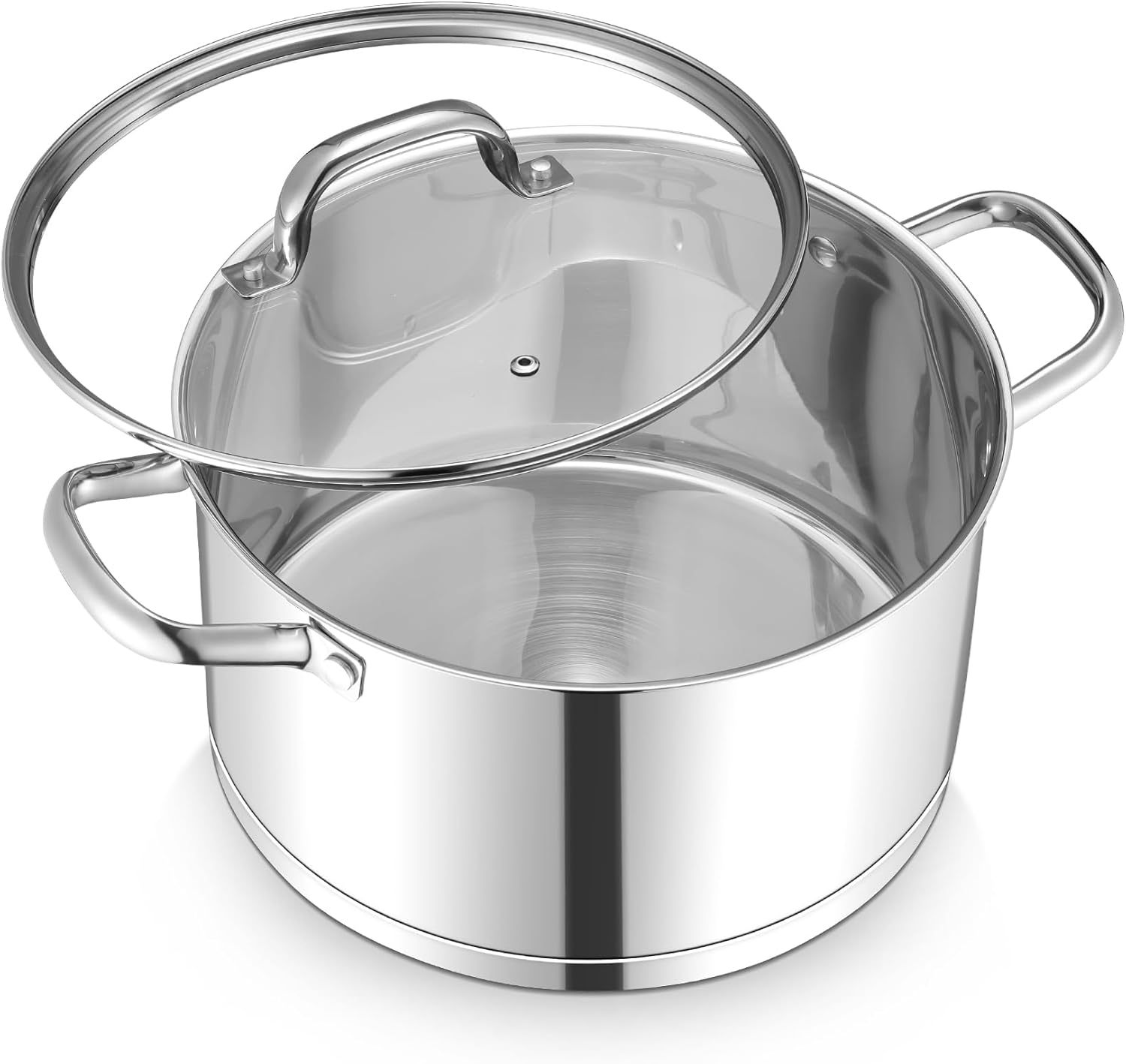 Tri-ply Base Stockpot Cooking Pasta Pot with Lid, for Induction Gas Glass Electric, Healthy & Heavy Duty, Ergonomic Handles & Straight Side, Dishwasher Safe