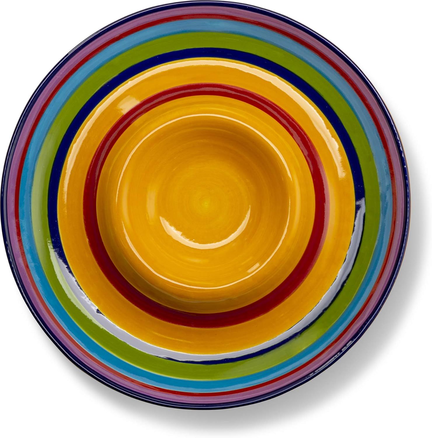 Ceramic Chip & Dip Platter, Large Divided Serving Dish for Parties, Round Tray for Snacks and Appetizers, with Bowl for Dips, Dishwasher Safe, Hand-painted, Multicolor, Tinga Collection, 13 Inch