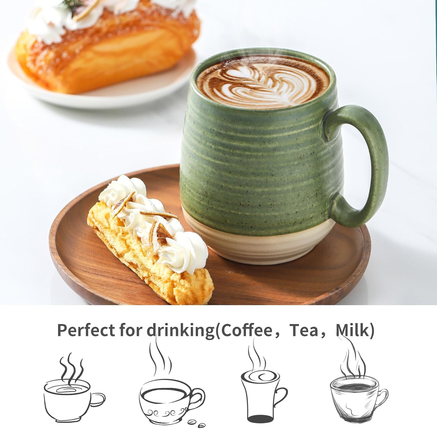 Coffee Cup, Ceramic Soup Cup With Handle, 20oz Large Coffee Cup for Home and Office, Prefect for Tea, Coffee, Latte, Dishwasher Microwave Safe, 1 PCS(Green)