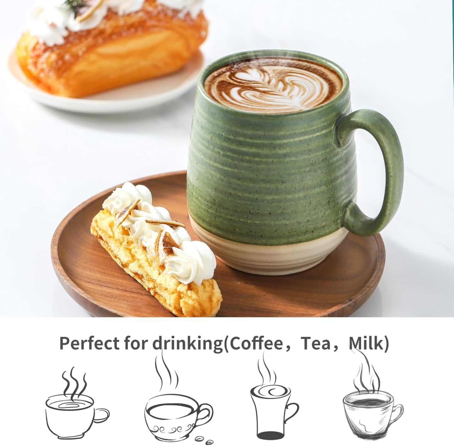 Coffee Cup, Ceramic Soup Cup With Handle, 20oz Large Coffee Cup for Home and Office, Prefect for Tea, Coffee, Latte, Dishwasher Microwave Safe, 1 PCS(Green)