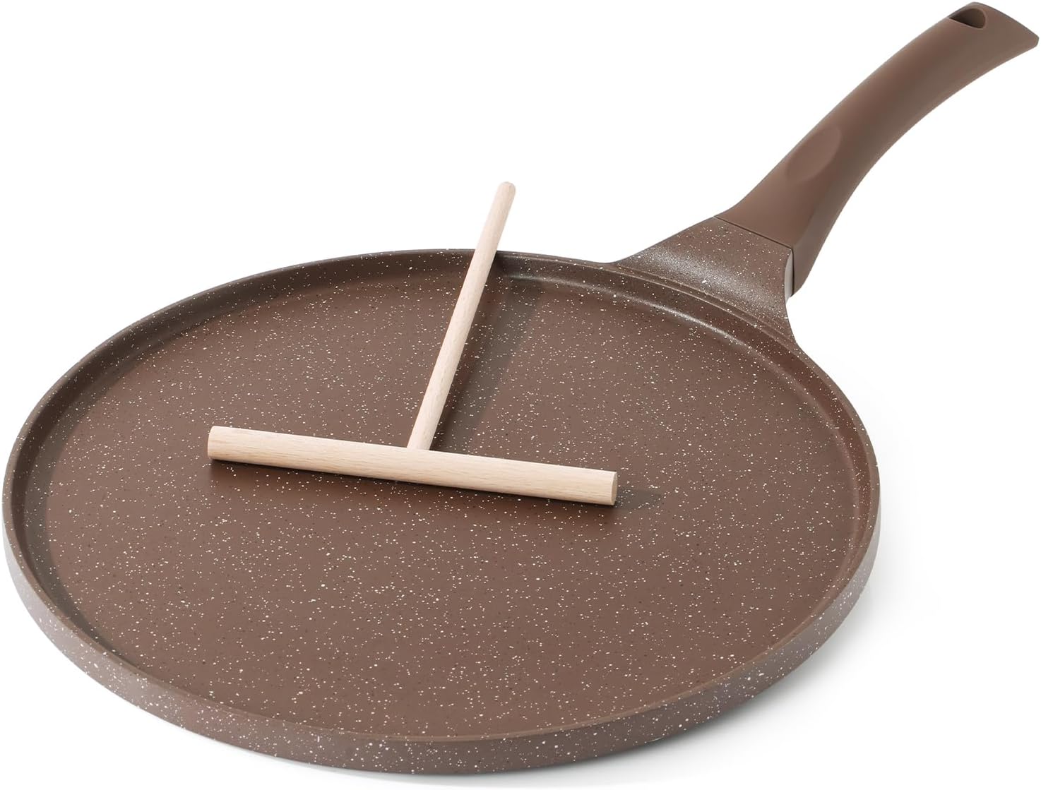 Nonstick Crepe Pan, Swiss Granite Coating Dosa Pan Pancake Flat Skillet Tawa Griddle 10-Inch with Stay-Cool Handle, Induction Compatible, PFOA Free (Toffee Brown)