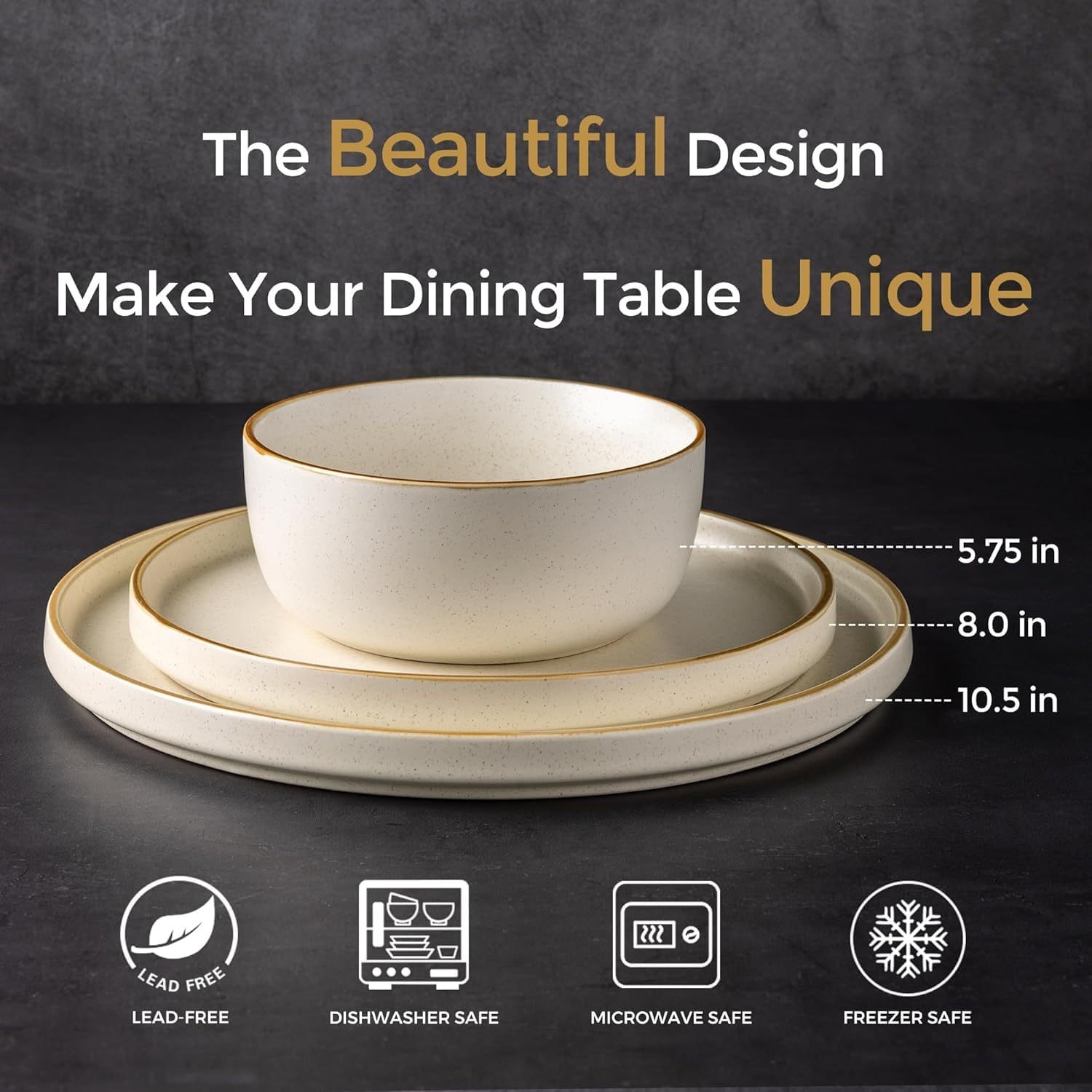 Dinnerware Set, 18 Pieces Ceramic Plates and Bowls Set, Stoneware Plates Set Handpainted, Dishwasher & Microwave Safe Dishes Set (Speckled Beige, Service for 6)