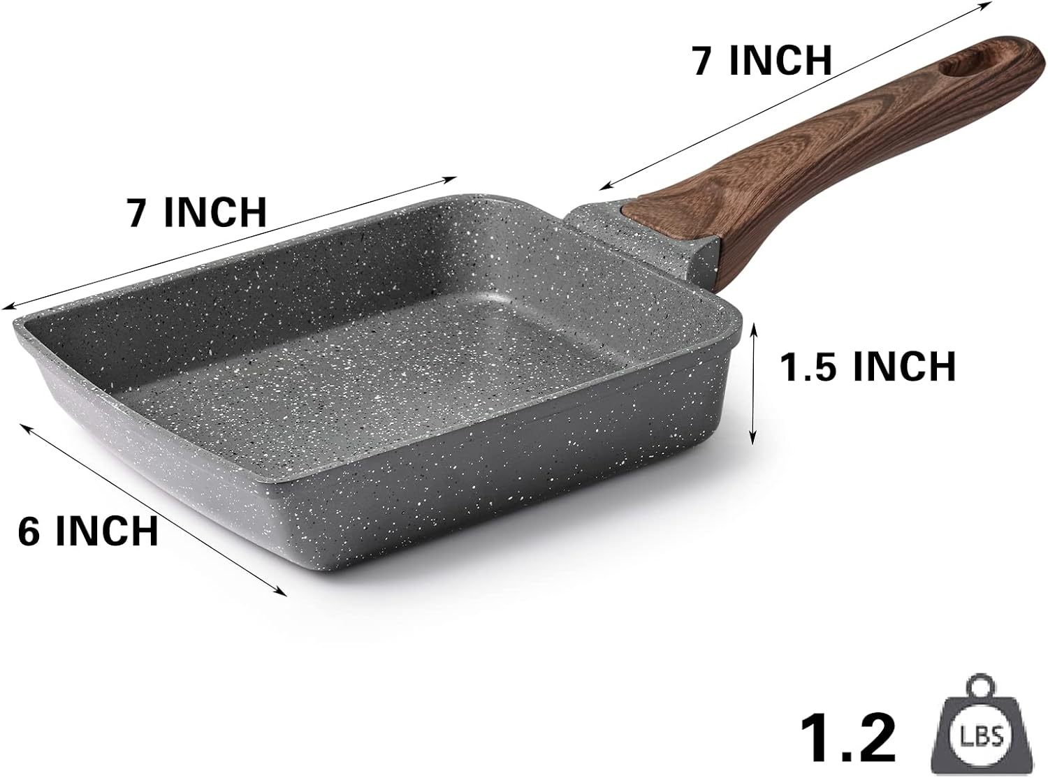 Japanese Omelette Pan, Tamagoyaki Egg Pan, Nonstick Frying Pan with Spatula, Healthy Granite Cookware, PFOS & PFOA Free, 6" x 7" (Grey)