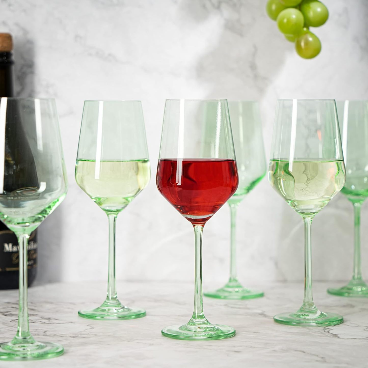 Green Colored Wine Glass Set, 12oz, Set of 6 - Wedding Mint Green