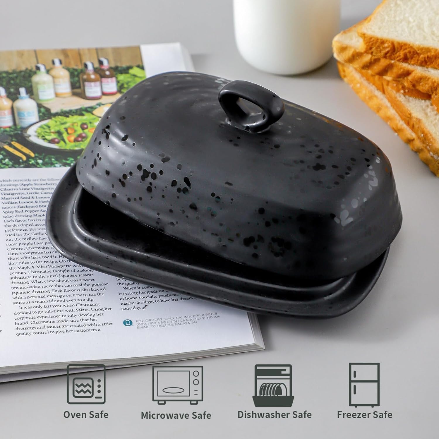 Porcelain Butter Dish, Large Butter Dish with Lid, Butter Holder with Cover, Butter Containe for West East Coast Butter