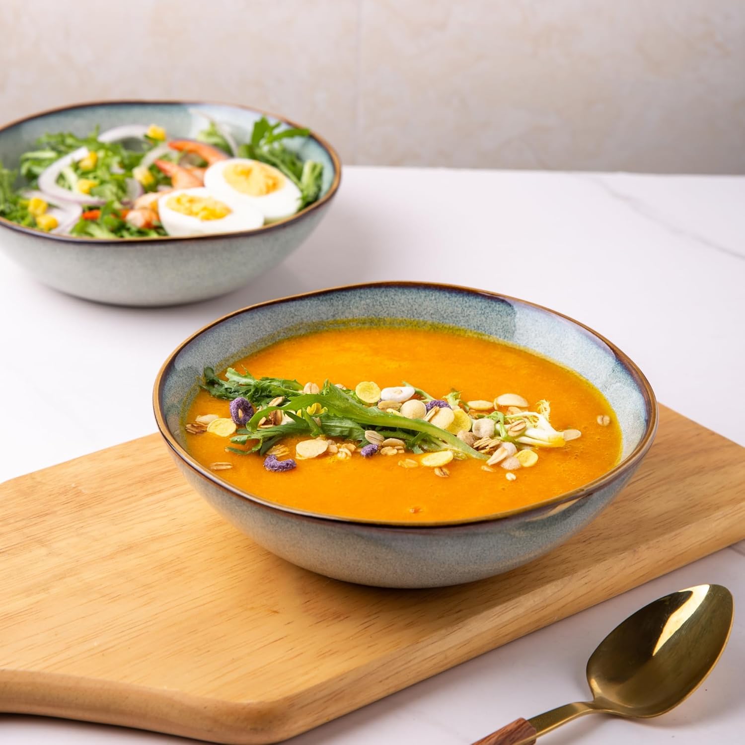 Ceramic Cereal Bowls Set of 4, 24 oz Handmade Stoneware Bowls for Cereal Soup Salad Bread, Stylish Kitchen Bowls for Meal, Dishwasher & Microwave Safe, Greenish Blue