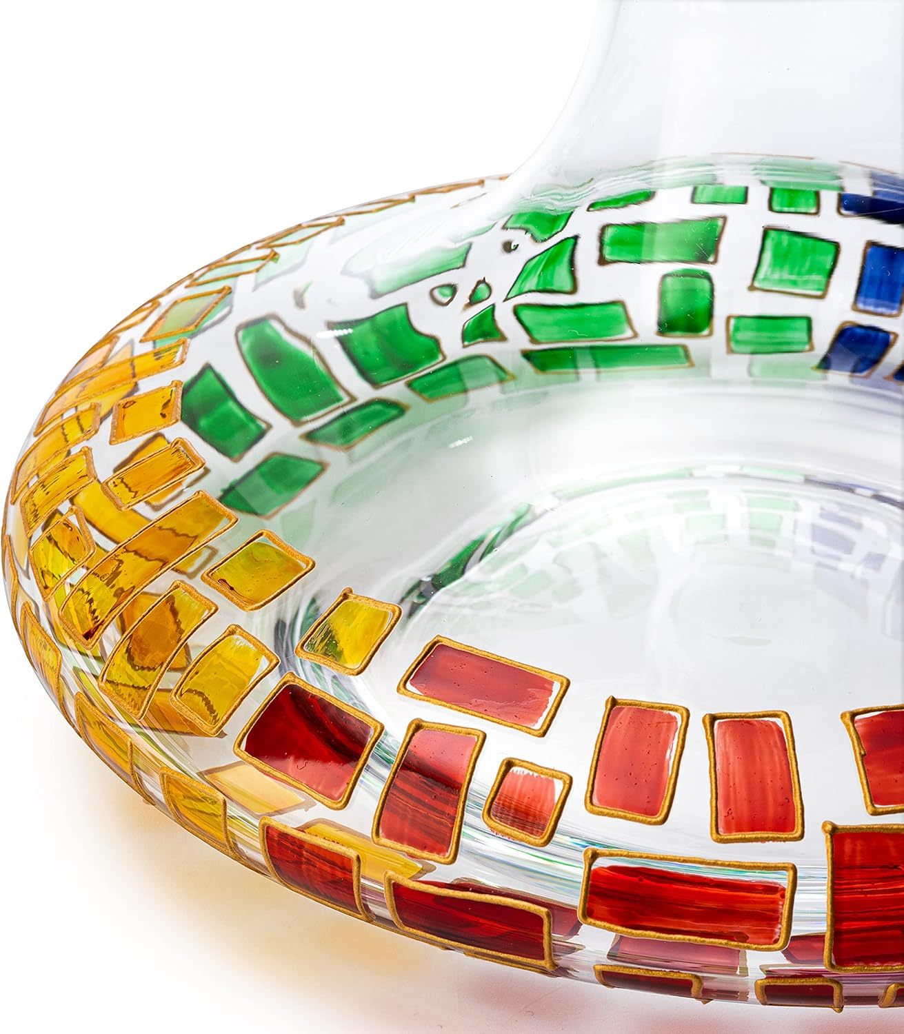 Renaissance Romantic Stained Glass Windows, Artisanal Hand Painted Glassware