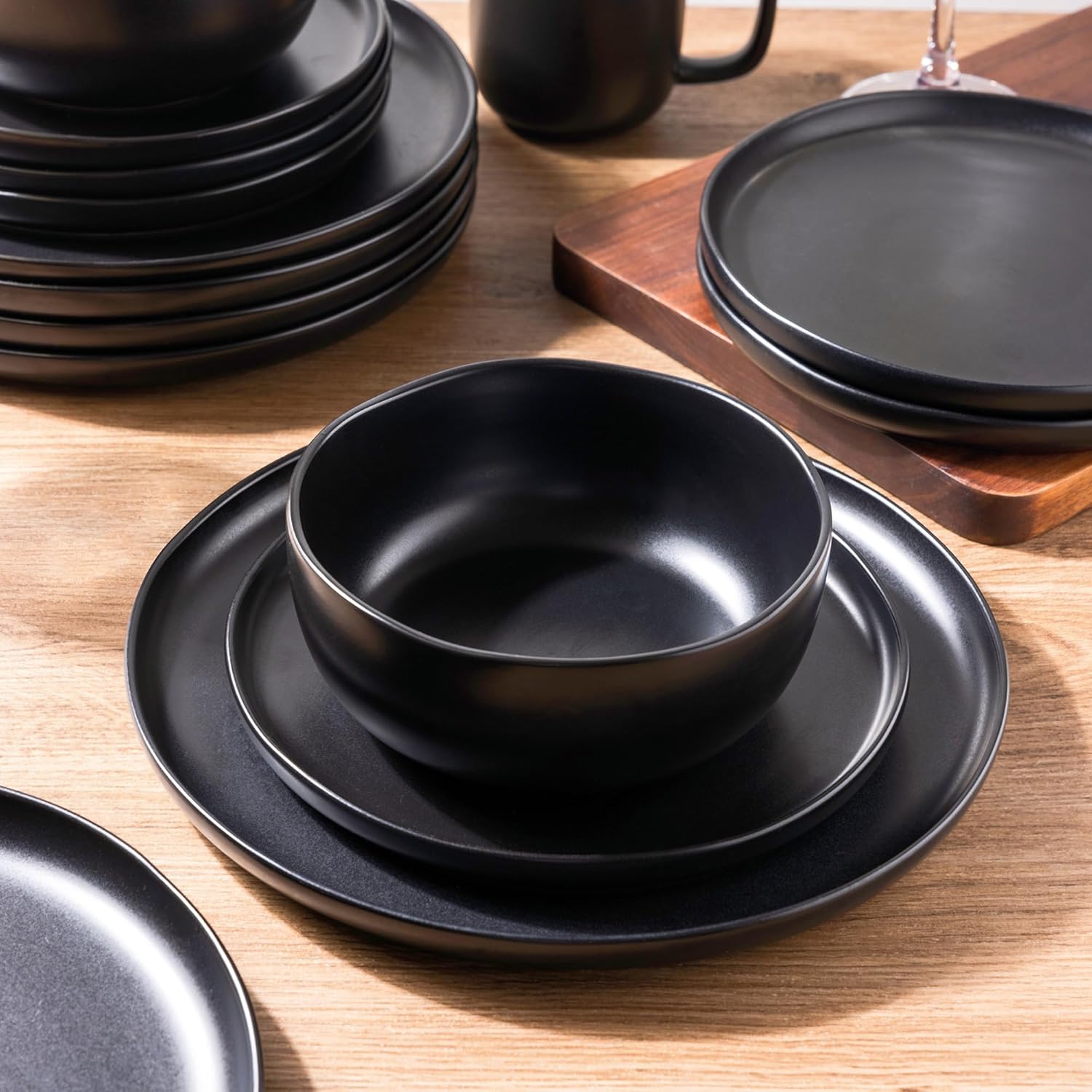 Ceramic Dinnerware Sets, Wavy Rim Stoneware Plates and Bowls Sets, Highly Chip and Crack Resistant | Dishwasher & Microwave & Oven Safe Dishes set, Service for 6 (18pc)