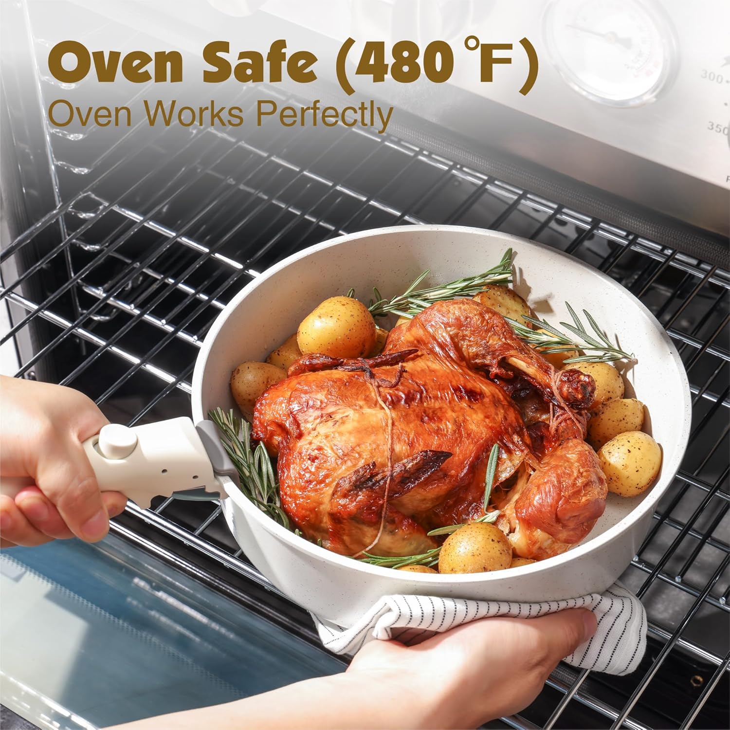 9 Piece Pots and Pans Set, Nonstick Detachable Handle Cookware, Induction Kitchen Cookware Set with Removable Handle, Healthy Non Stick RV Cookware, Dishwasher ＆ Oven Safe, PFOA Free (White)