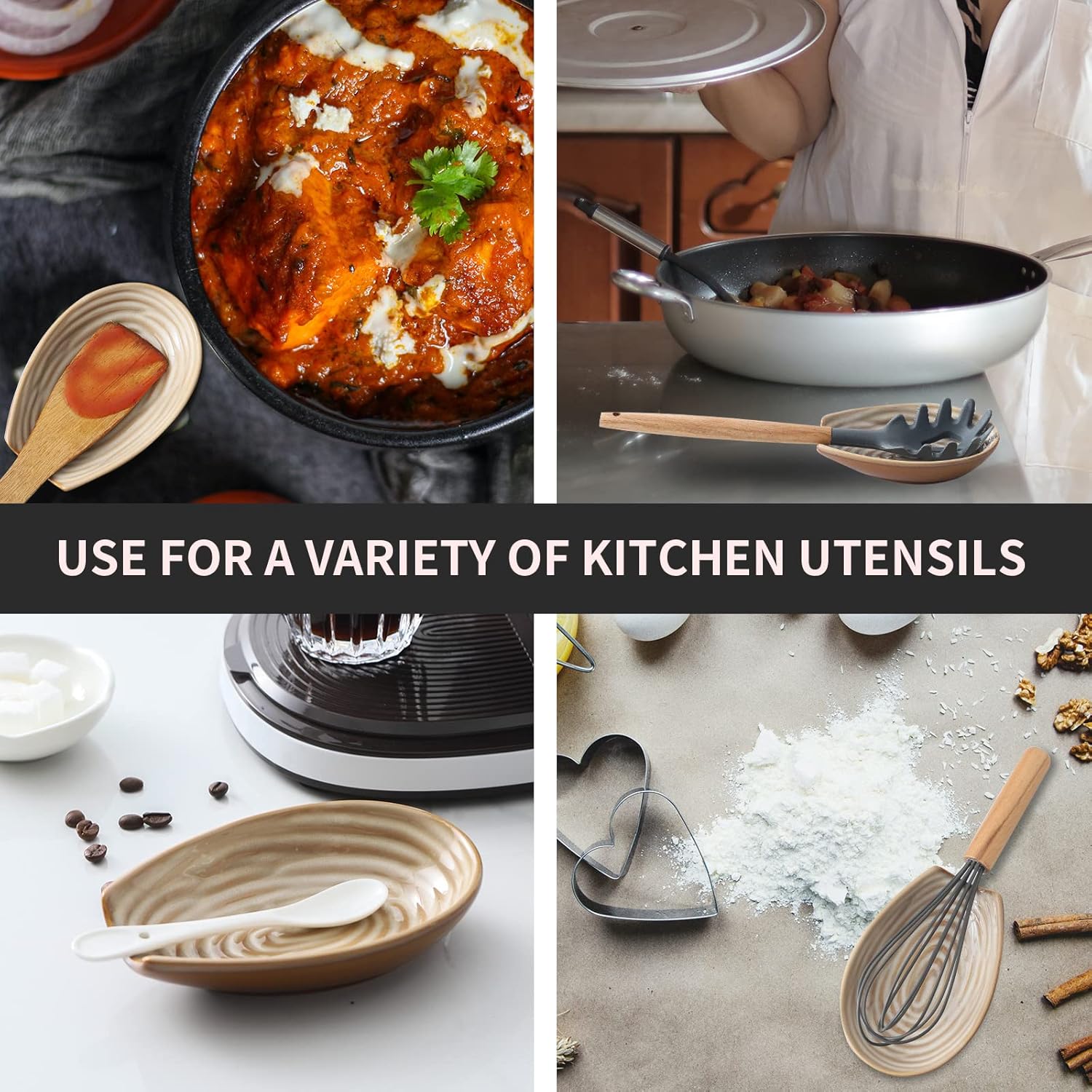 Spoon Rest for Stove Top and Kitchen Countertop, Large Heat-resistant Spoon Holder for Spatula Ladles Tongs, Farmhouse Cooking Spoon Holder for Home Kitchen Decor, Brown, 1 PC, 4 Inch