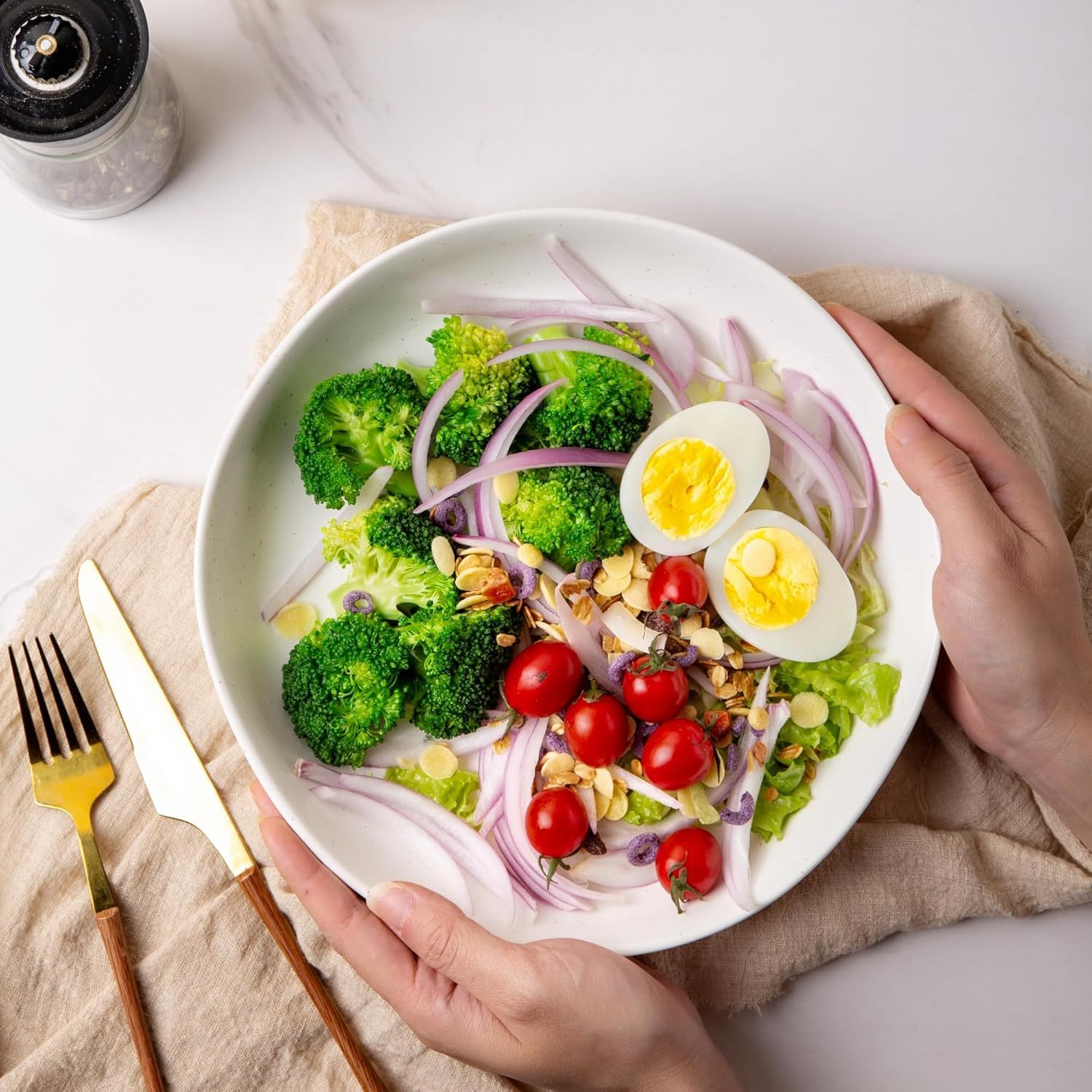 9.75'' Speckled Large Ceramic Pasta Bowls, 38oz Stoneware Bowls Set of 6, Oven, Microwave&Dishwasher Safe Bowls with Wavy Rim for Fruit Pasta Salad Meal, Matte Speckled White