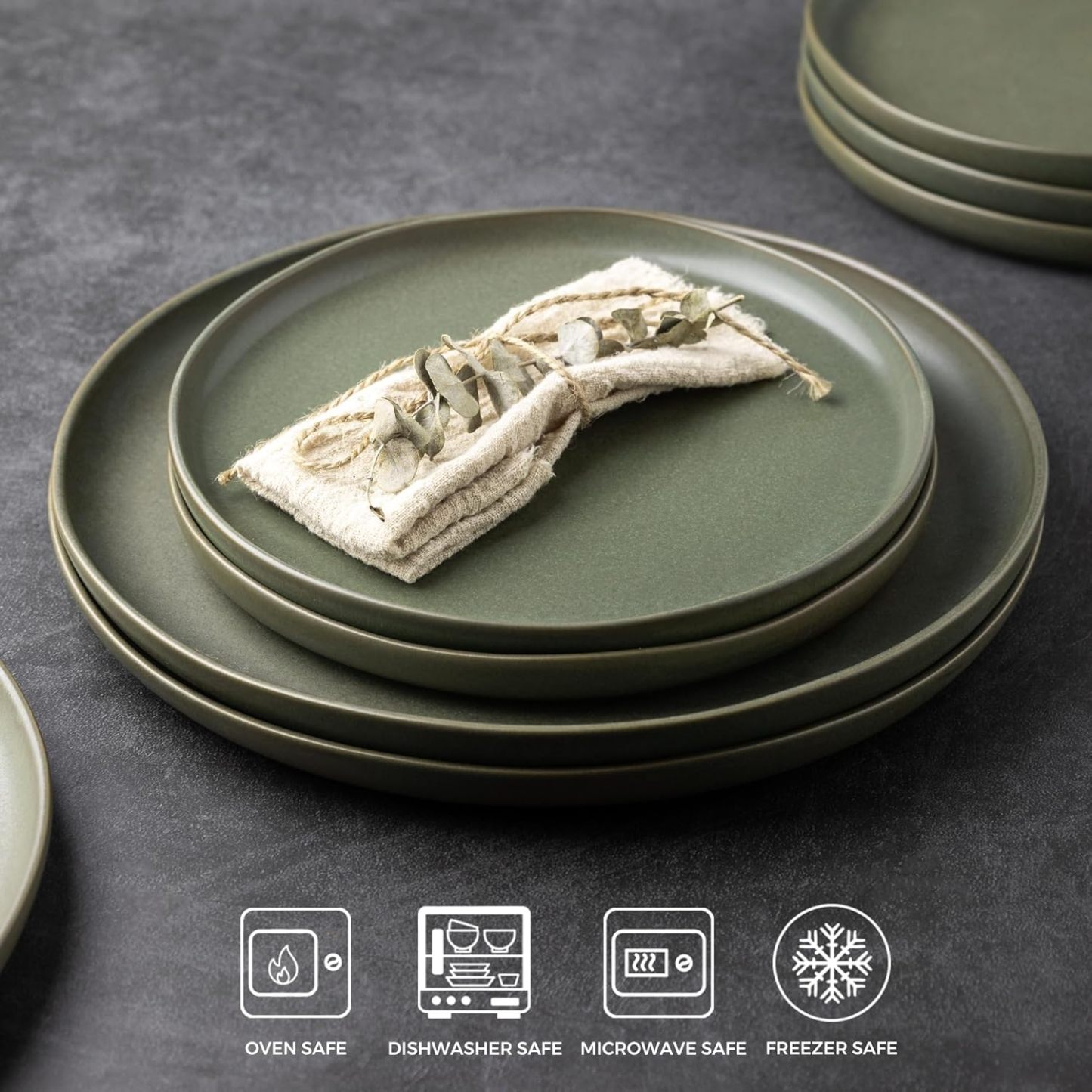 Ceramic Dinner Plates Set of 6, Wavy Rim 10.5 Inch Stoneware Dish Set, Large Dinnerware Plates for Kitchen-Microwave&Dishwasher Safe, Scratch Resistant-Reactive Glaze Matte