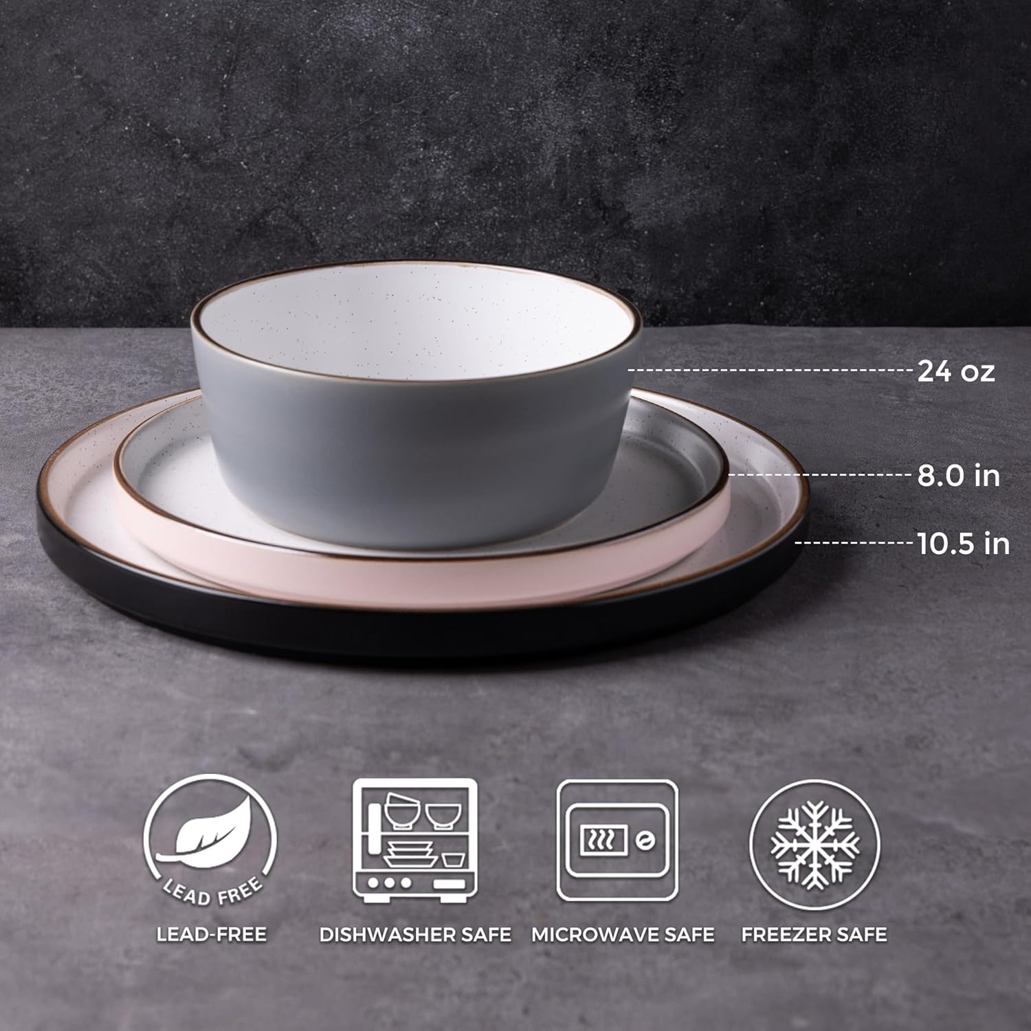 Dinnerware Sets of 6, 18 Piece Plates and Bowls Set, Chip and Crack Resistant, Dishwasher & Microwave Safe Ceramic Dishes Set