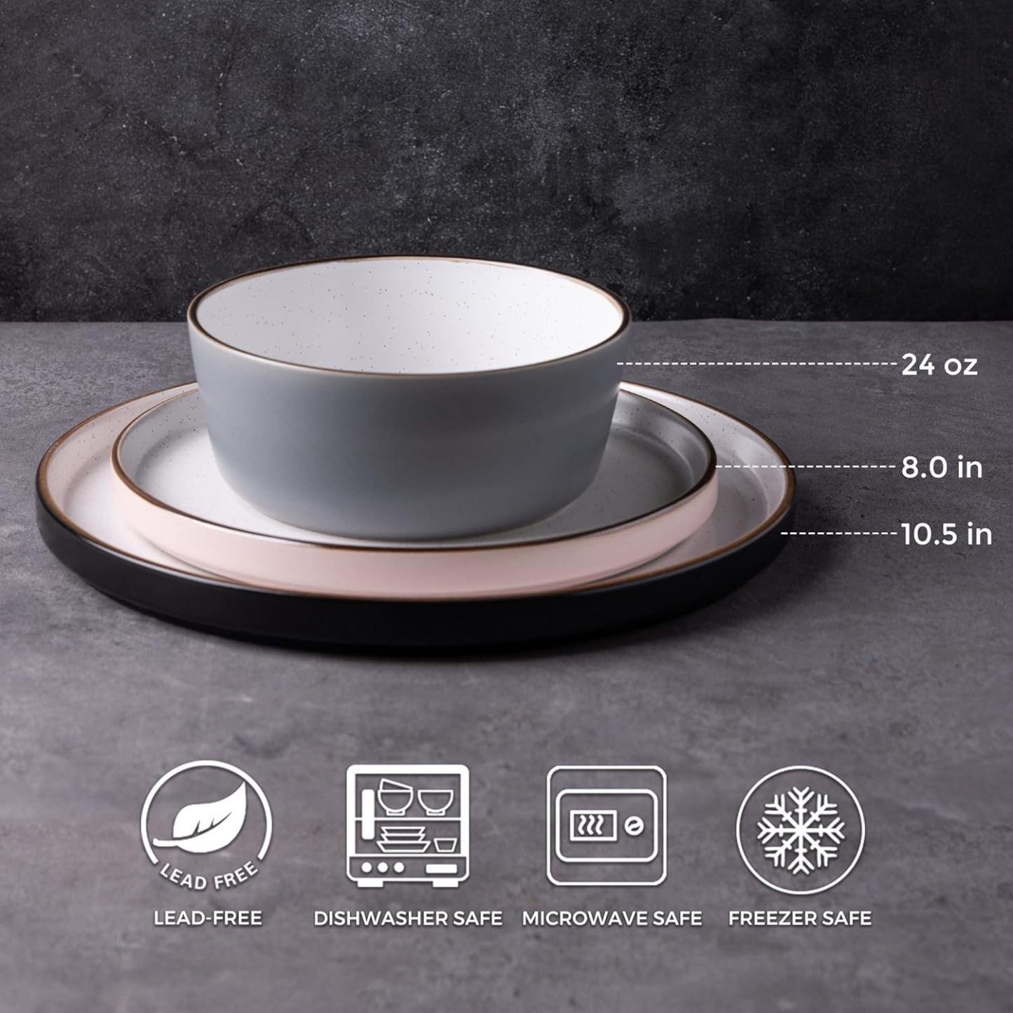 Dinnerware Sets of 6, 18 Piece Plates and Bowls Set, Chip and Crack Resistant, Dishwasher & Microwave Safe Ceramic Dishes Set