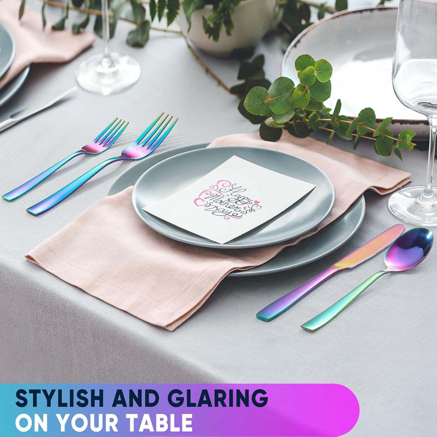 48 Pieces Rainbow Silverware Set with Steak Knives for 8, Stainless Steel Flatware Cutlery Set For Home Kitchen Restaurant, Dishwasher Safe