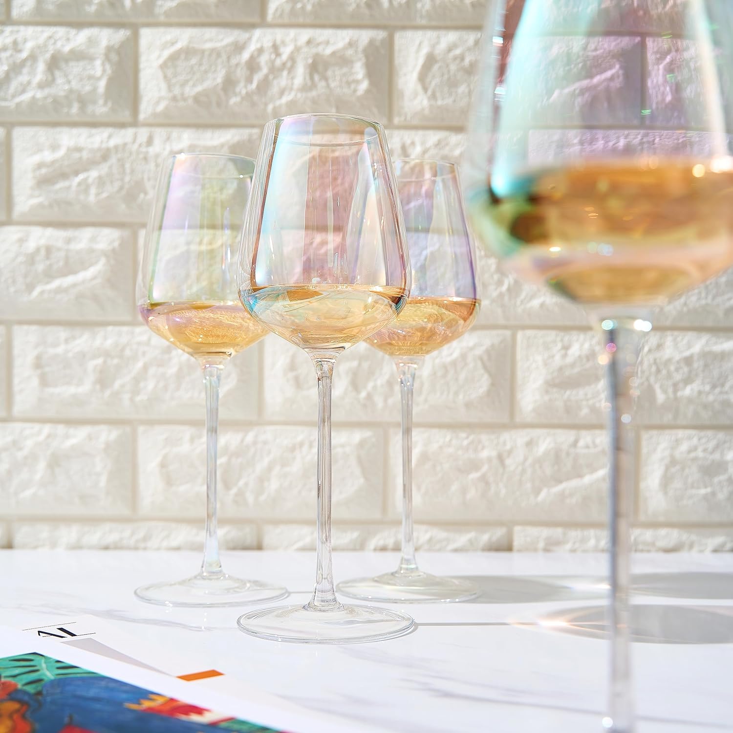 Iridescent Crystal Glasses - Crystal Luster Radiance Set of 4-17.5 oz Rainbow Colored Stemware Glassware