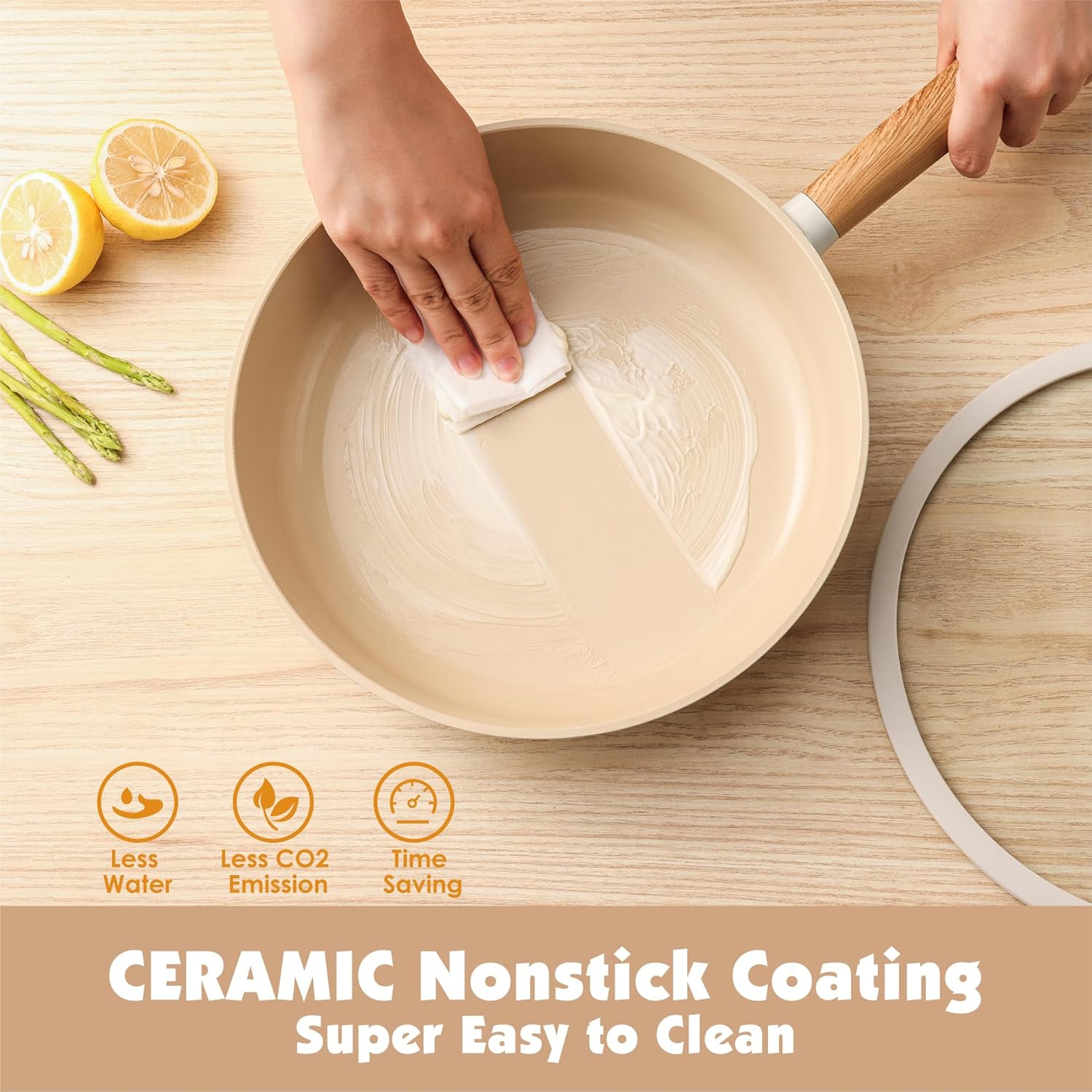 Ceramic Nonstick Pans Set, 8 inch &10 inch Cooking Pans with lid, Non-toxic Kitchen Cookware Set