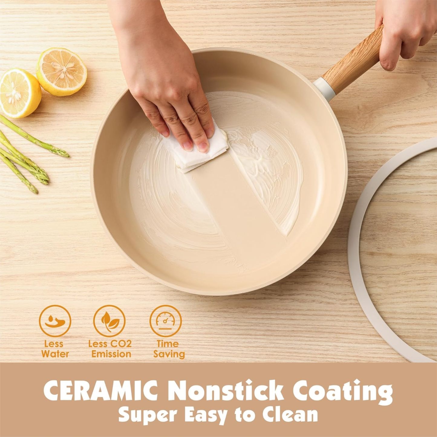 Ceramic Nonstick Pans Set, 8 inch &10 inch Cooking Pans with lid, Non-toxic Kitchen Cookware Set