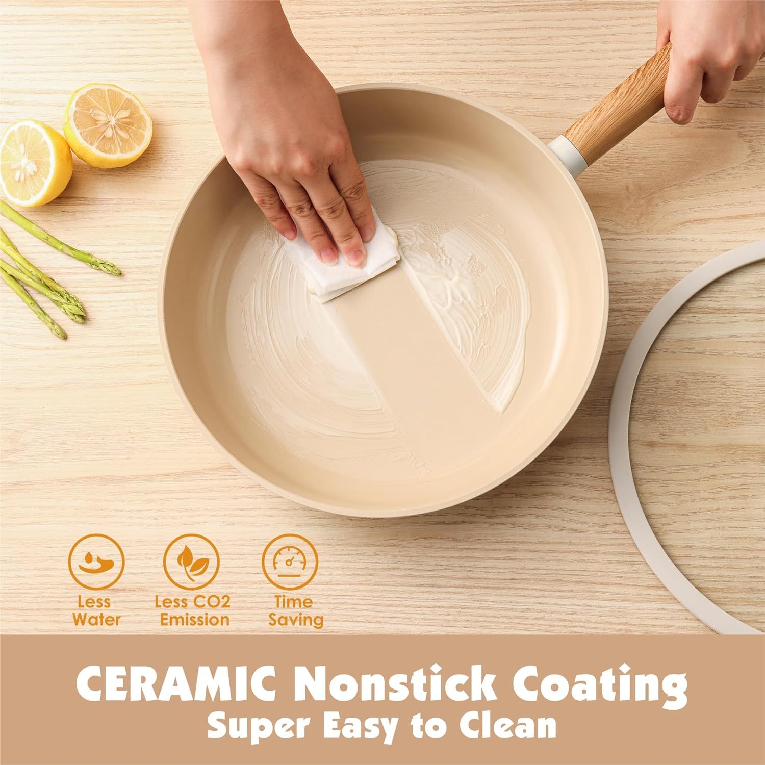 Ceramic Nonstick Pans Set, 8 inch &10 inch Cooking Pans with lid, Non-toxic Kitchen Cookware Set