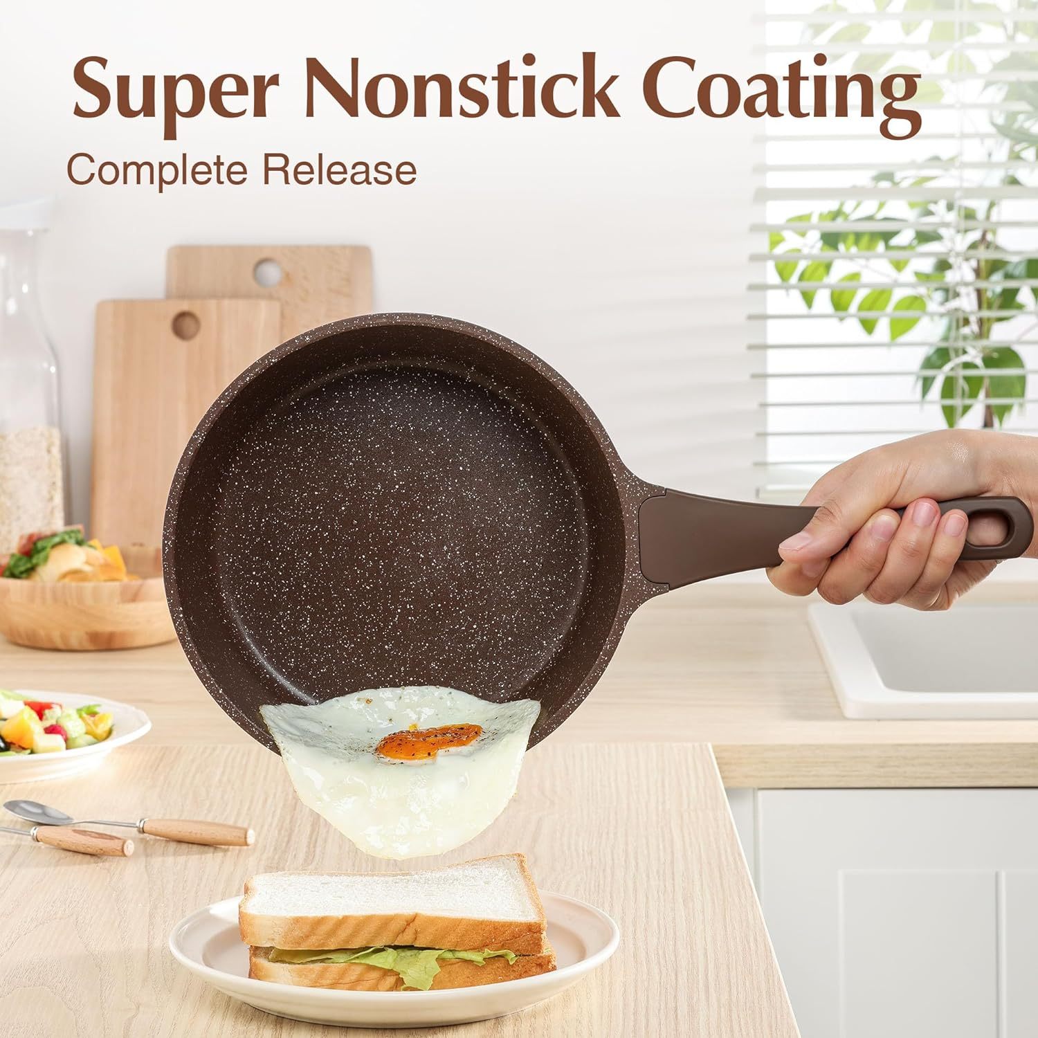 Saucepan Nonstick with Lid 2.0 Quarts Granite Coating Sauce Pot Small Kitchen Cooking Pot, Induction Comptable, PFOA Free