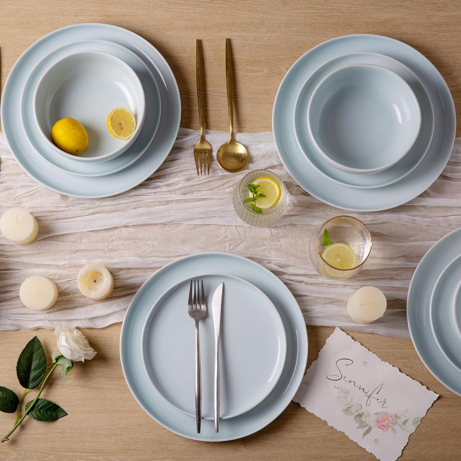 Ceramic Dinnerware Sets, Wavy Rim Stoneware Plates and Bowls Sets, Highly Chip and Crack Resistant | Dishwasher & Microwave Dishes set, Service for 4 (12pc)