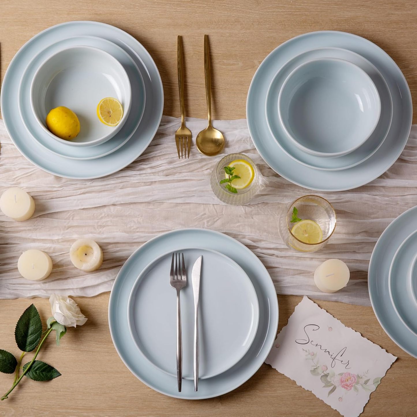 Ceramic Dinnerware Sets, Wavy Rim Stoneware Plates and Bowls Sets, Highly Chip and Crack Resistant | Dishwasher & Microwave Dishes set, Service for 4 (12pc)