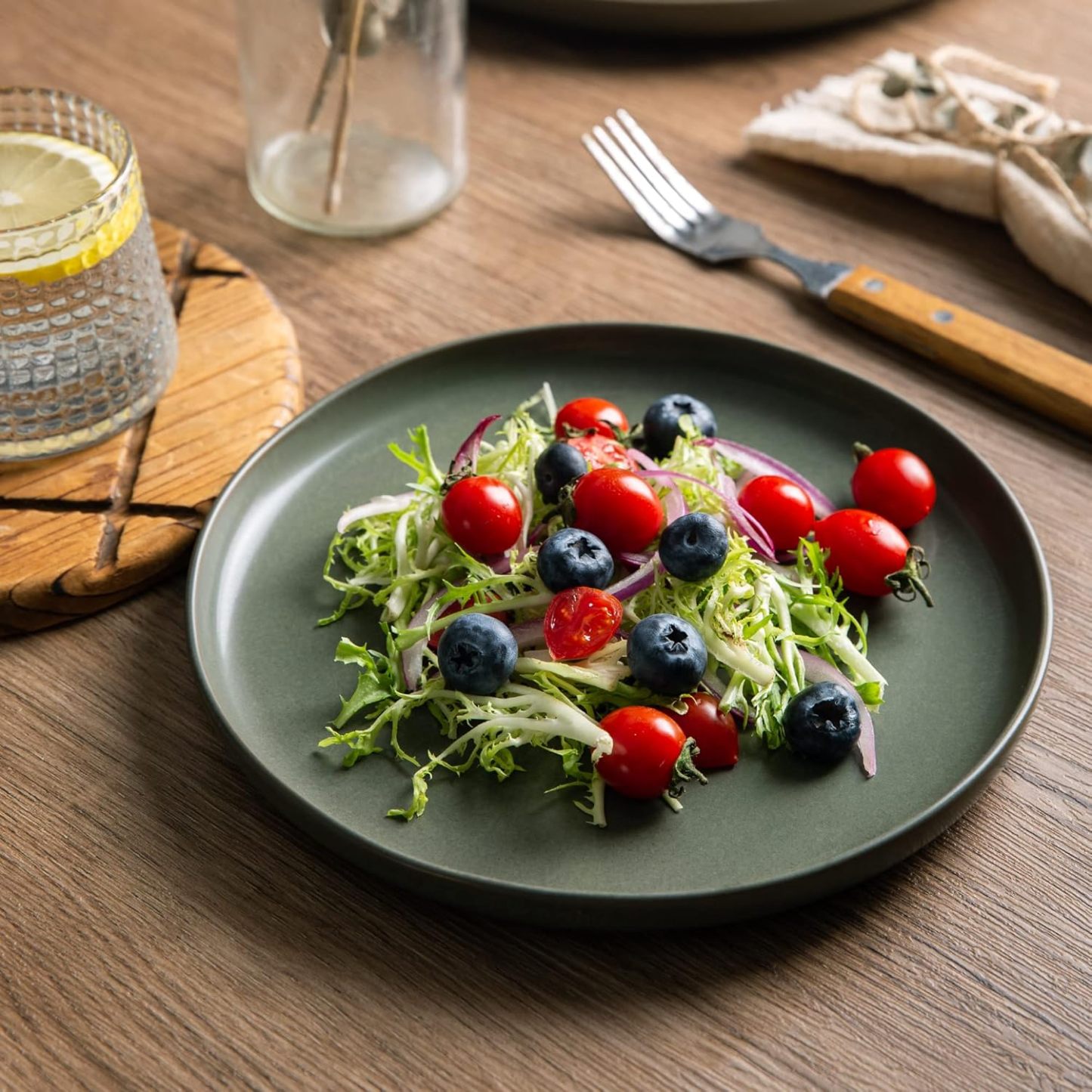 Ceramic Dinner Plates Set of 6, Wavy Rim 10.5 Inch Stoneware Dish Set, Large Dinnerware Plates for Kitchen-Microwave&Dishwasher Safe, Scratch Resistant-Reactive Glaze Matte