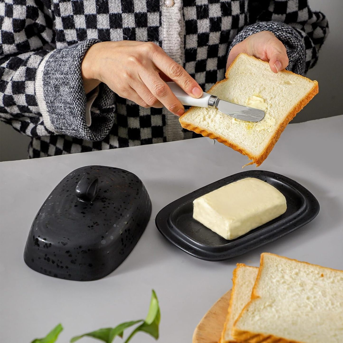 Porcelain Butter Dish, Large Butter Dish with Lid, Butter Holder with Cover, Butter Containe for West East Coast Butter