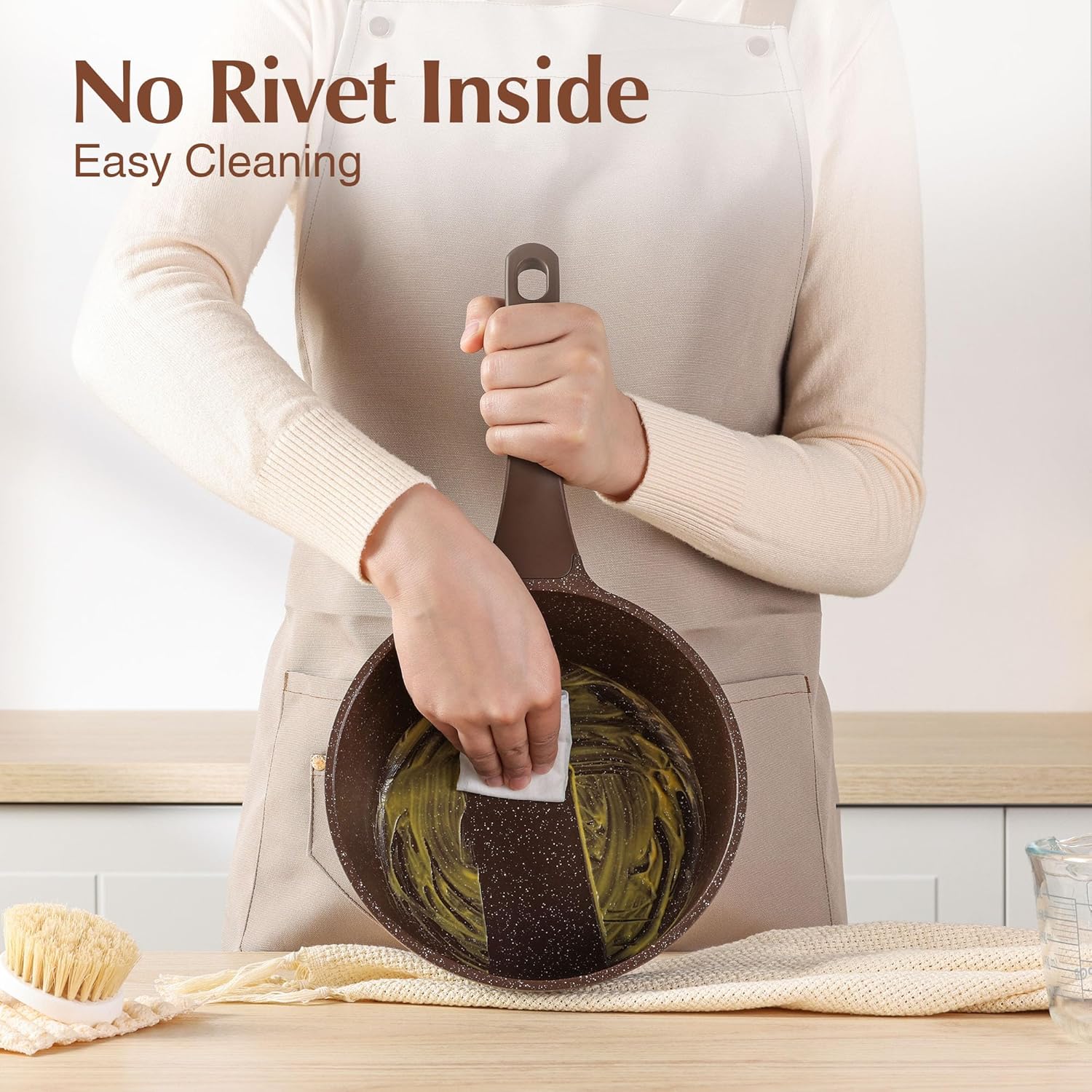 Saucepan Nonstick with Lid 2.0 Quarts Granite Coating Sauce Pot Small Kitchen Cooking Pot, Induction Comptable, PFOA Free