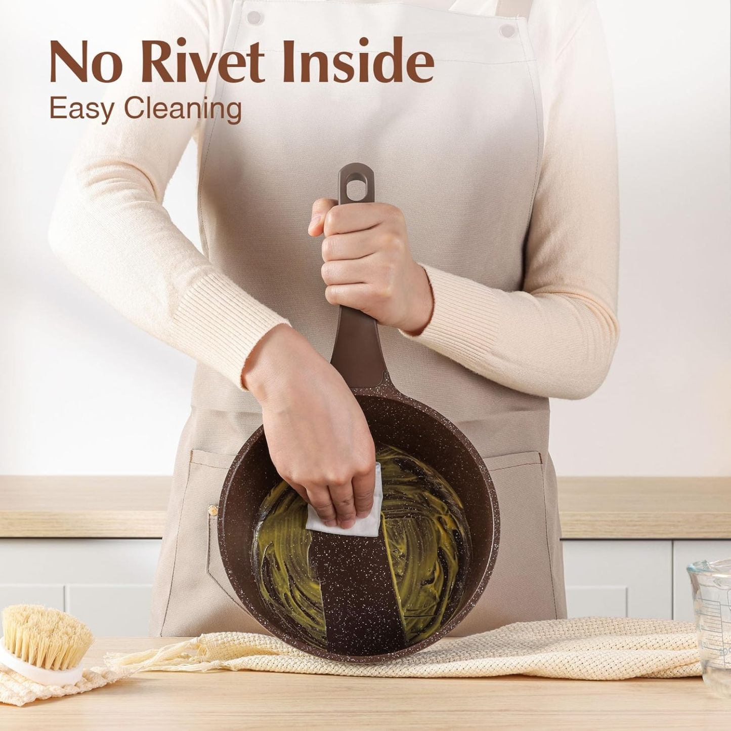 Saucepan Nonstick with Lid 2.0 Quarts Granite Coating Sauce Pot Small Kitchen Cooking Pot, Induction Comptable, PFOA Free