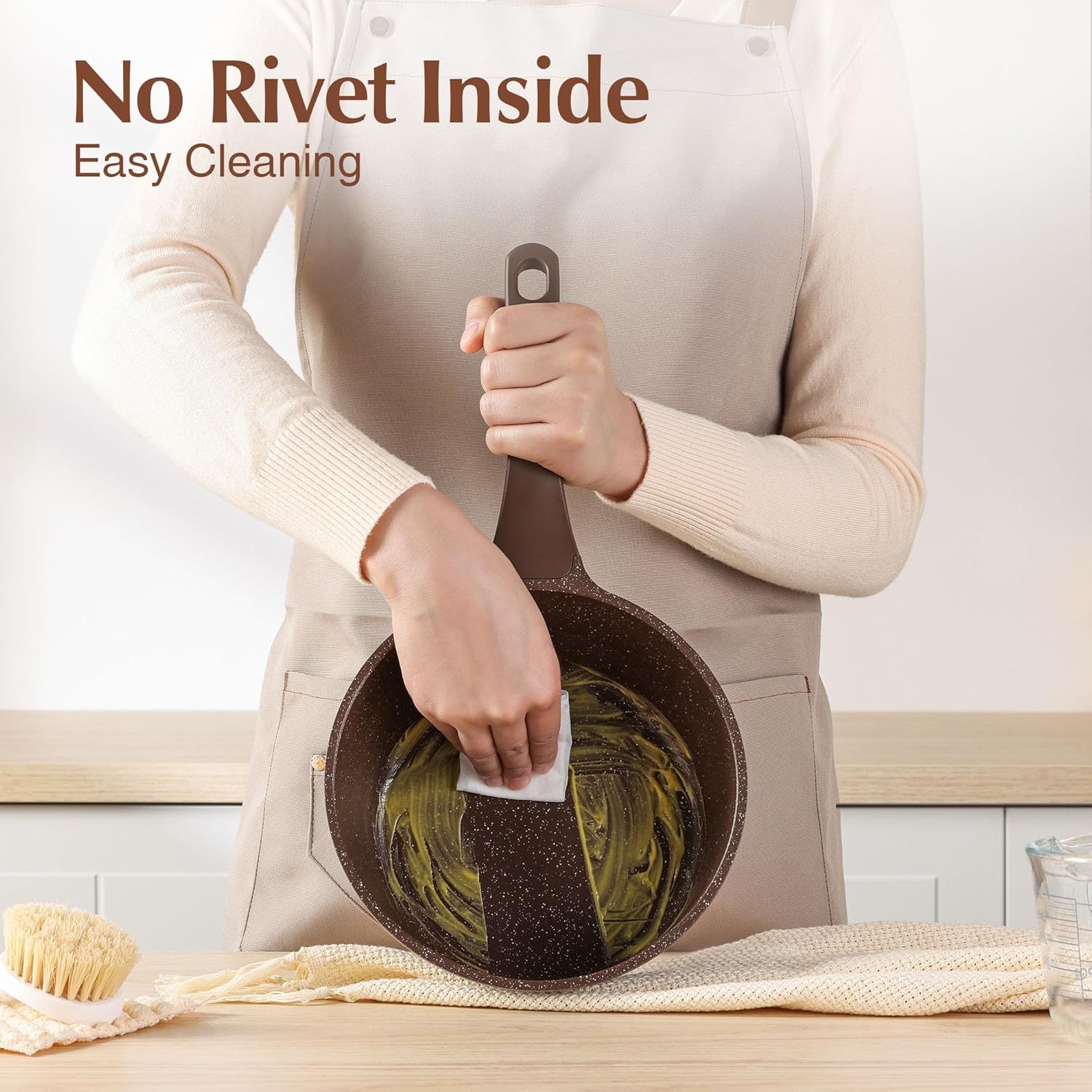 Saucepan Nonstick with Lid 2.0 Quarts Granite Coating Sauce Pot Small Kitchen Cooking Pot, Induction Comptable, PFOA Free