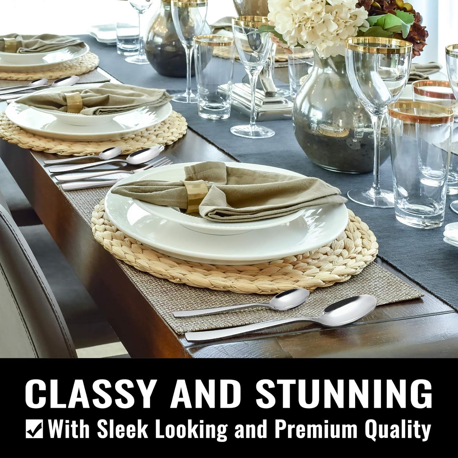 48-Piece Silverware Set with Steak Knives for 8, 18/8 Stainless Steel Flatware Cutlery Set For Home Kitchen Restaurant Hotel, Kitchen Utensils Set, Mirror Polished, Dishwasher Safe