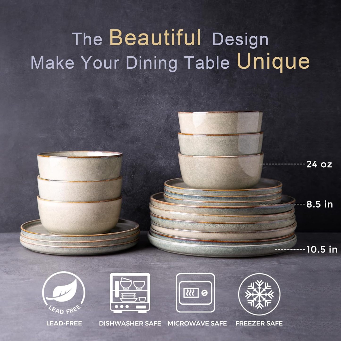 Stoneware Dinnerware Sets for 4,Round Reactive Glaze Ceramic Plates and Bowls Set,Highly Chip and Crack Resistant | Dishwasher & Microwave Safe Dishes Set,Service for 4 (12pc)