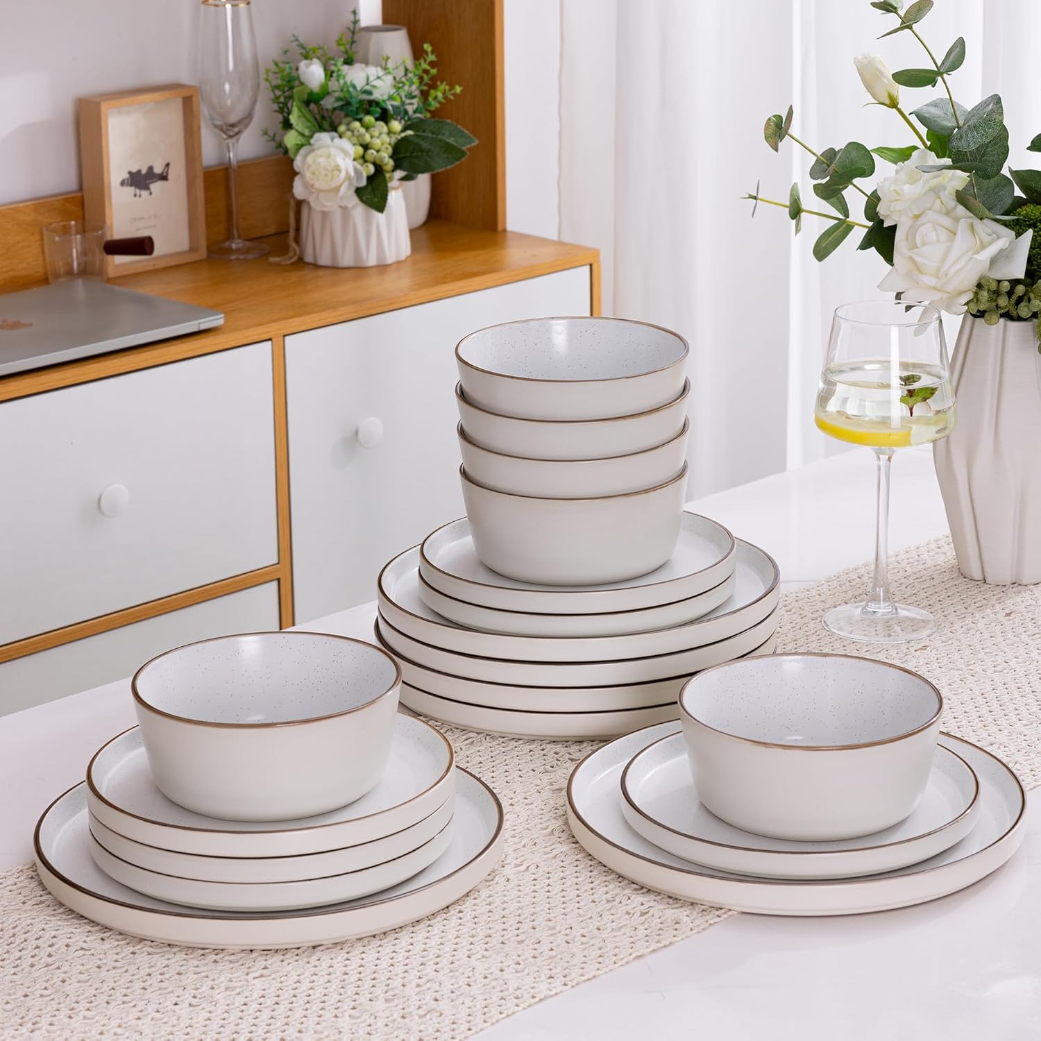 Dinnerware Sets of 4, 12 Piece Plates and Bowls Set, Chip and Crack Resistant, Dishwasher & Microwave Safe Ceramic Dishes Set