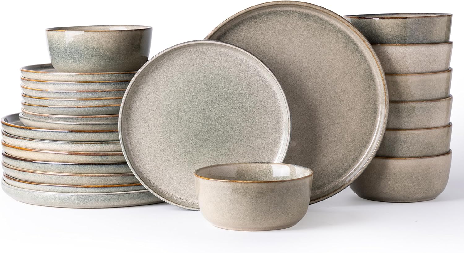 Stoneware Dinnerware Sets,Round Reactive Glaze Ceramic Plates and Bowls Sets,Highly Chip and Crack Resistant | Dishwasher & Microwave Safe,Service for 8 Dishes Set (24pc)