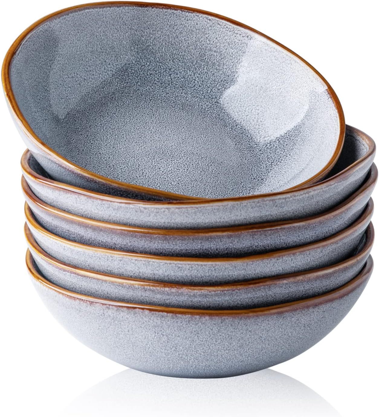 Ceramic Cereal Bowls Set of 6, 24 oz Handmade Stoneware Bowls Set for Cereal Soup Salad, Stylish Kitchen bowls for Meal, Dishwasher & Microwave Safe, Reactive Glaze Gray Blue