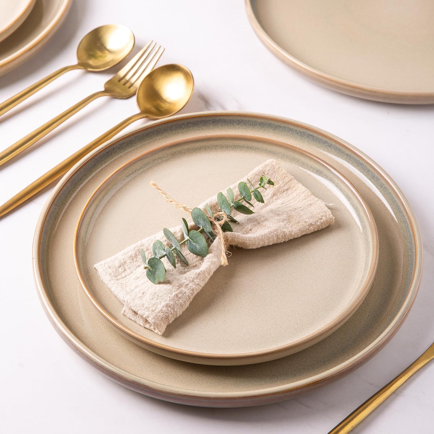 Stoneware Dinnerware Sets,Round Reactive Glaze Ceramic Plates and Bowls Sets,Highly Chip and Crack Resistant | Dishwasher & Microwave Safe Dishes,Service for 6 (18pc)