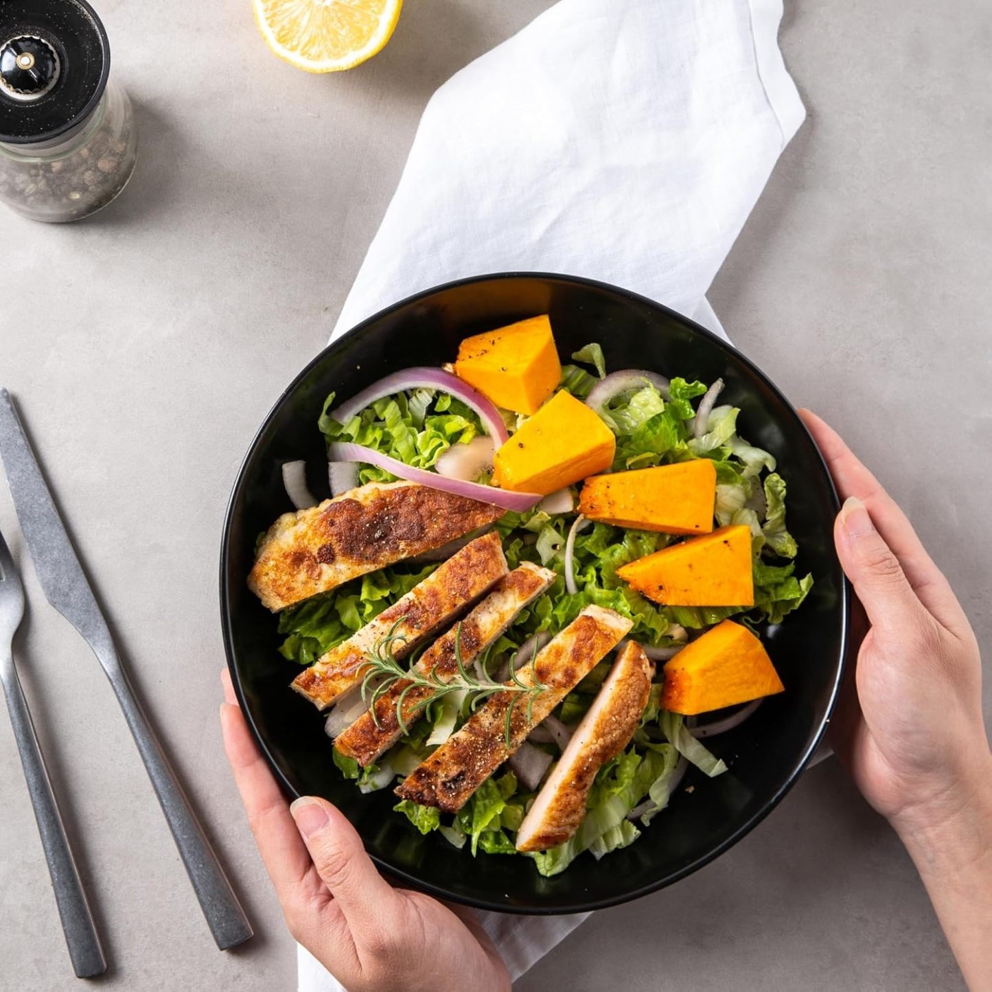 9.75'' Large Ceramic Pasta Bowls, 38oz Stoneware Wide Serving Bowls Set of 6 for Kitchen, Oven, Microwave&Dishwasher Safe Bowls with Wavy Rim for Fruit Pasta Salad Meal, Matte Black