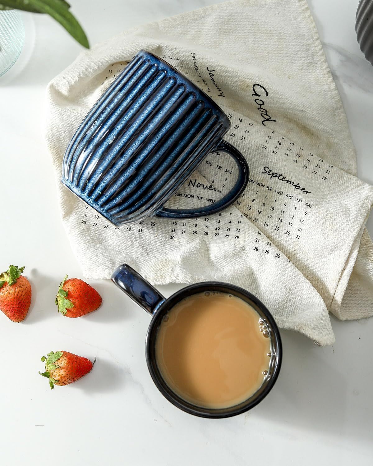 Coffee Mugs Set, 16 oz Ceramic Coffee Cups, Ribbed Tea Cup Set of 6, Latte Mugs for Tea and Cocoa, Dishwasher & Microwave Safe