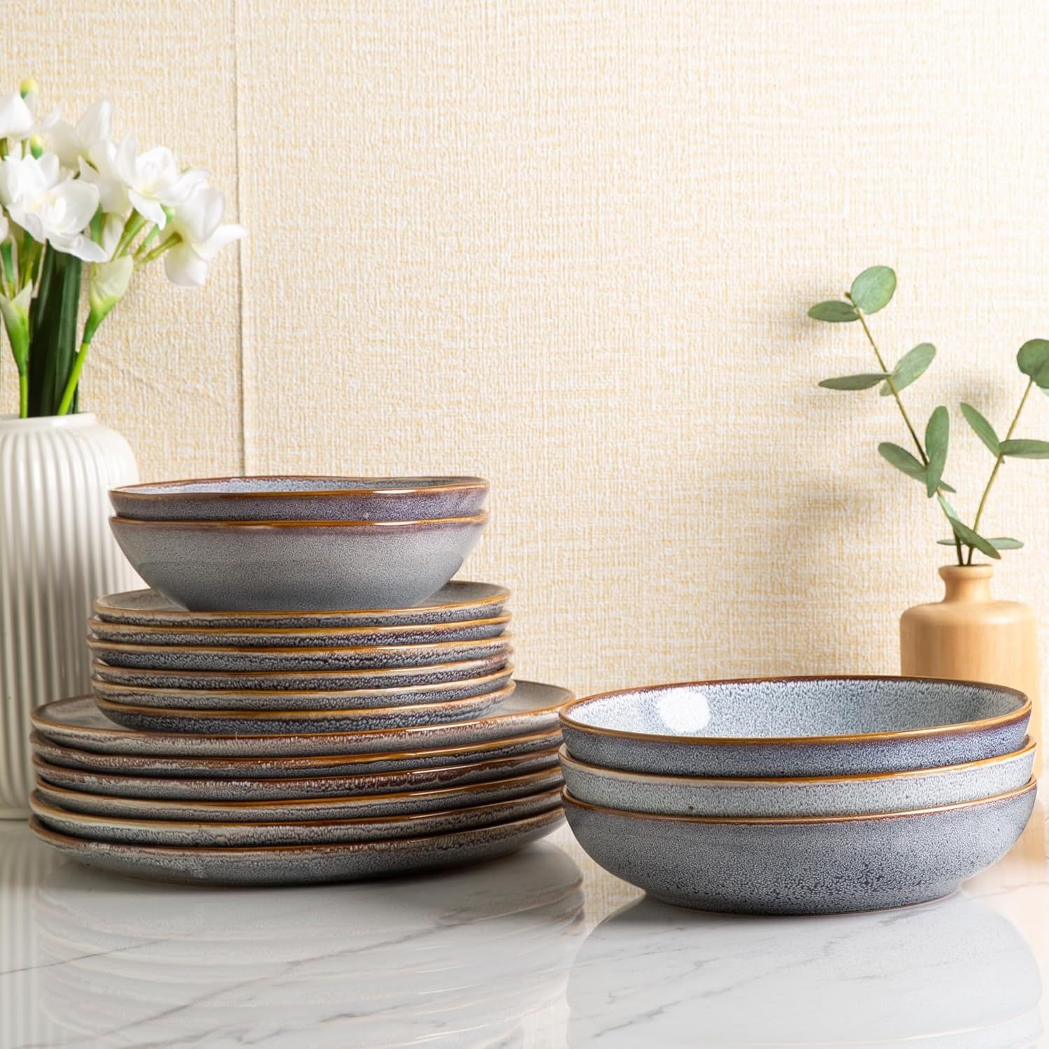 8.5'' Large Ceramic Pasta Bowls Set, 36oz Stoneware Bowls Set of 4 for Kitchen, Reavtive Glaze Bowls-Microwave, Dishwasher Safe for Pasta,Salad,Oatmeal -Blue