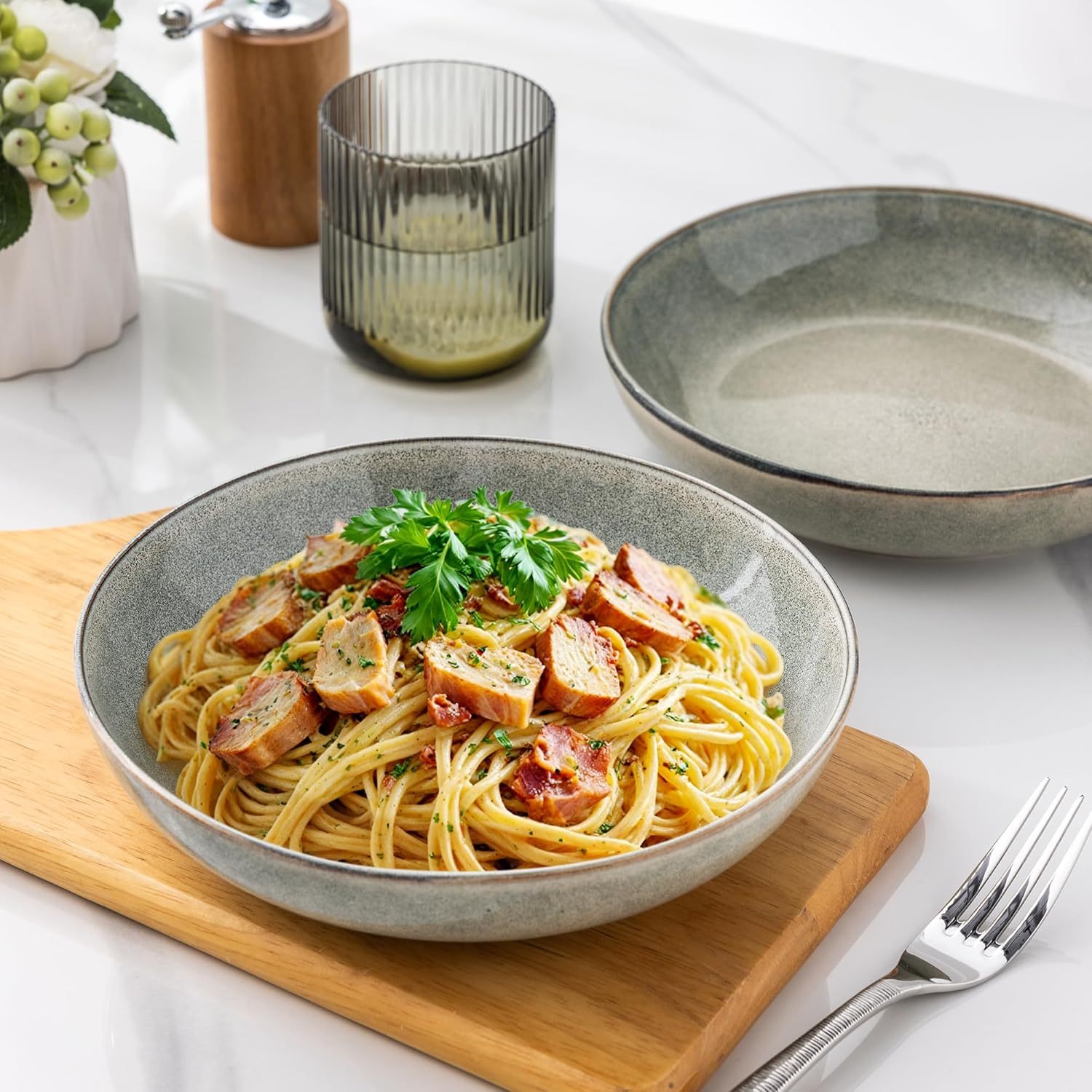 8.5'' Large Pasta Bowls, 36oz Stoneware Pasta Serving Bowls Set of 4 for Kitchen, Wide Bowls for Pasta,Salad,Oatmeal, Microwave Safe, Reactive Glaze