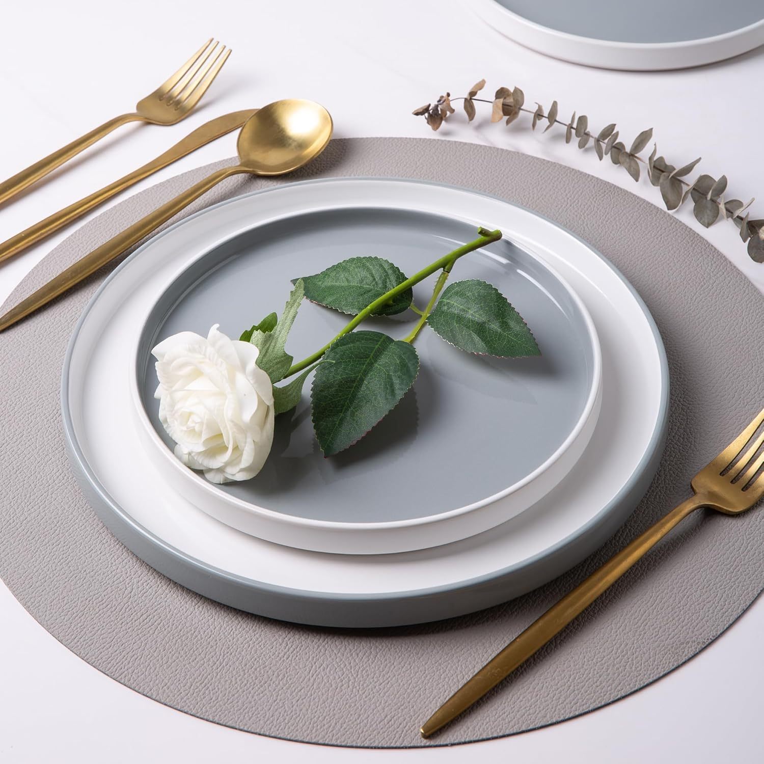 Dinnerware Sets for 4, 12 Piece Stoneware Plates and Bowls Set, Chip and Crack Resistant Plates Set, Dishwasher & Microwave Safe Ceramic Dishes Set - (Grey and White, Service for 4)