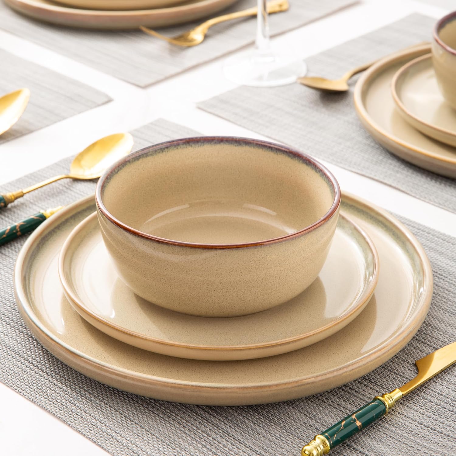 Stoneware Dinnerware Sets,Round Reactive Glaze Ceramic Plates and Bowls Sets,Highly Chip and Crack Resistant | Dishwasher & Microwave Safe Dishes,Service for 6 (18pc)