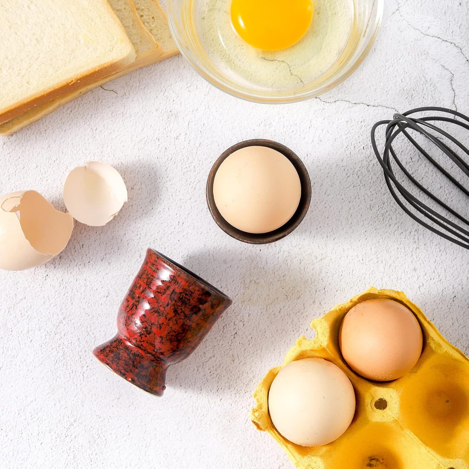 Ceramic Egg Cups for Soft Boiled Eggs, Porcelain Egg Stand Holders for Hard Boiled Eggs for Breakfast Time, Set of 2, Red