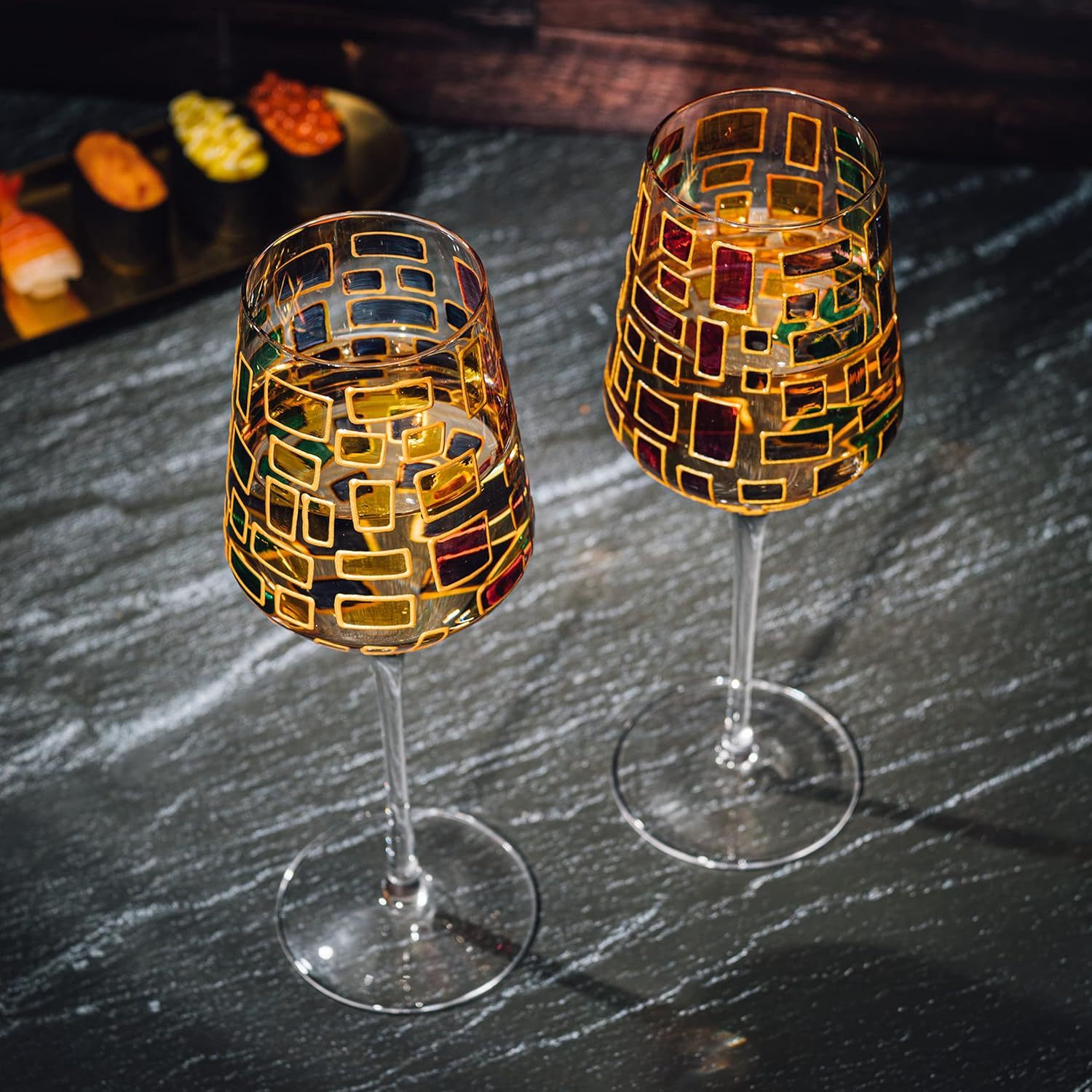 Renaissance Stain-glassed Windows Wines Glass Set of 2