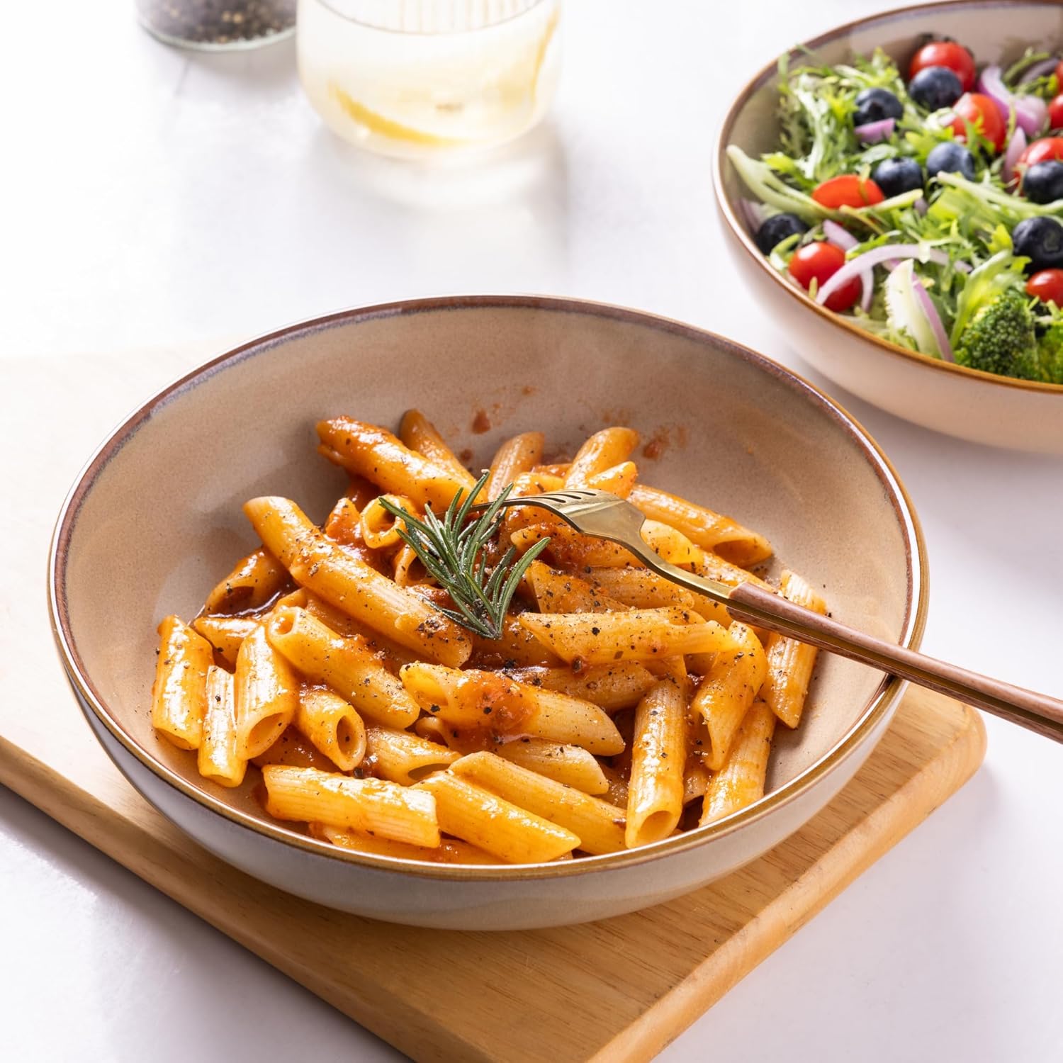 8.5'' Large Pasta Bowls, 36oz Ceramic Pasta Serving Bowls Set of 4 for Kitchen, Wide Bowls for Pasta,Salad,Oatmeal, Microwave Safe, Reactive Glaze-Latte