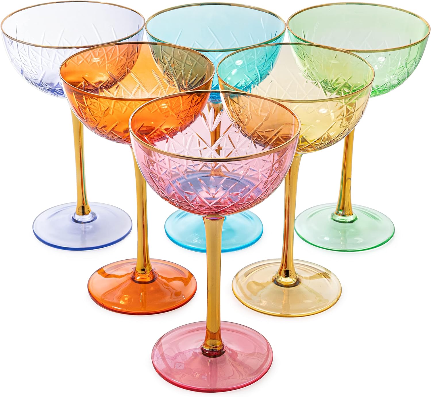 Vintage Art Deco Coupe for Champagne, Martini, Cocktails | Set of 6 | 7 oz Classic Cocktail Glassware