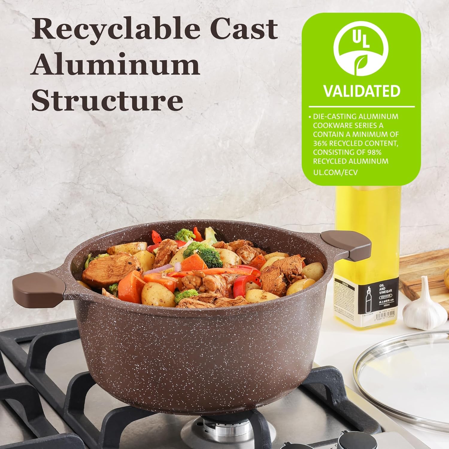 Nonstick Cookware Set 13-Piece, Healthy Pots and Pans Set Non-toxic Kitchen Cooking Set with Granite Coating, Stay-Cool Handles, Silicone Utensils and Pot Protectors, PFOA Free